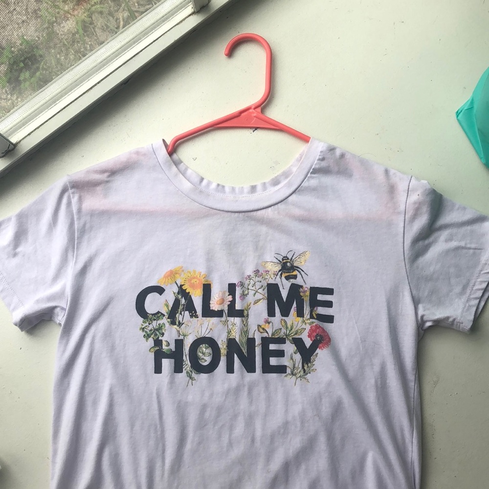 Call me honey letter shirt lilac purple crew neck.